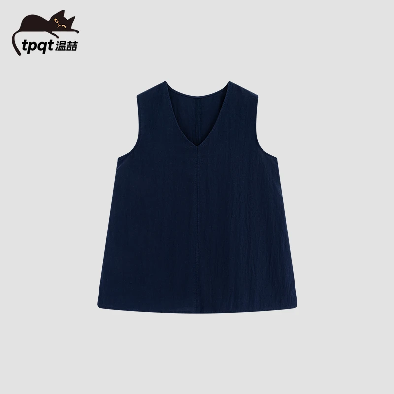TpqT/温喆  老钱风宽松v领无袖背心夏季新款亲肤透气薄款简约背心