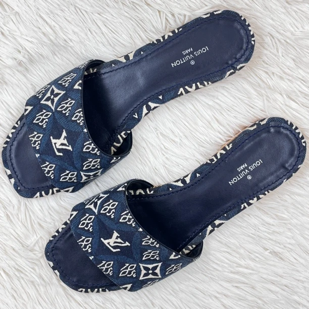 95新 LouisVuitton/路易威登 牛仔帆布凉拖 36码 公价8k lc004