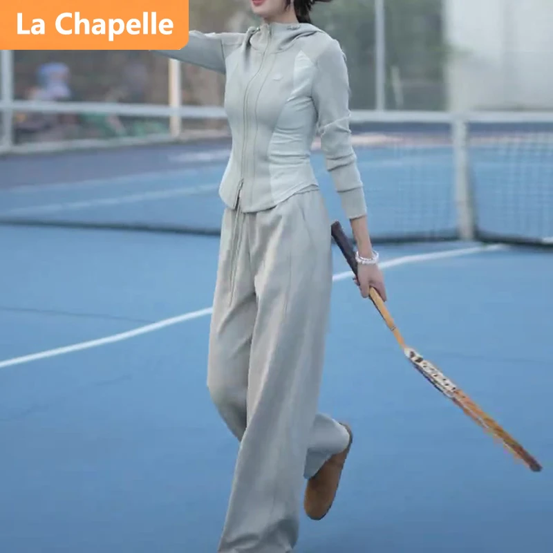 拉夏贝尔今年流休闲运动套装女春秋气质显瘦拉链外套阔腿裤两件套