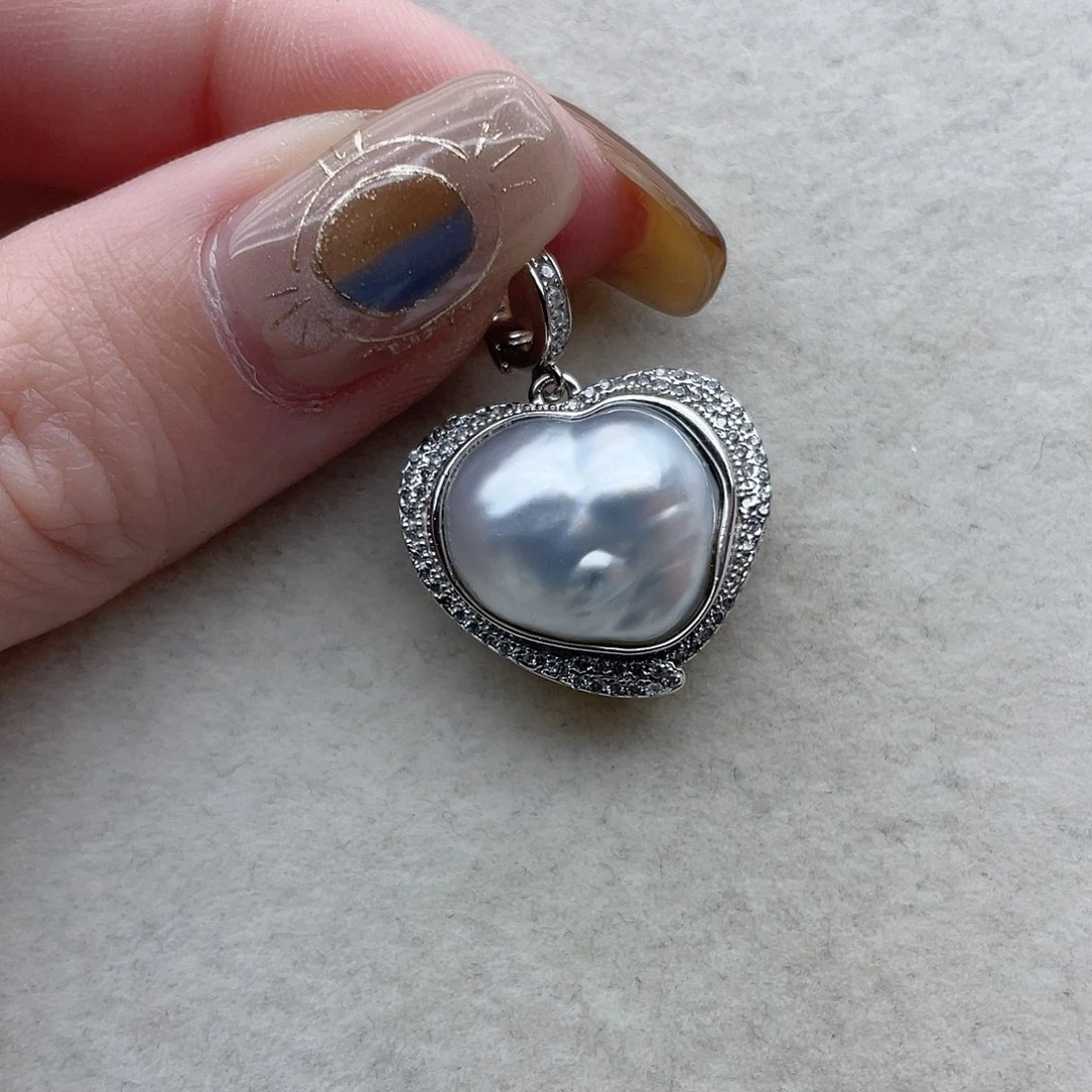 吊坠24银S925镶嵌海水珍珠