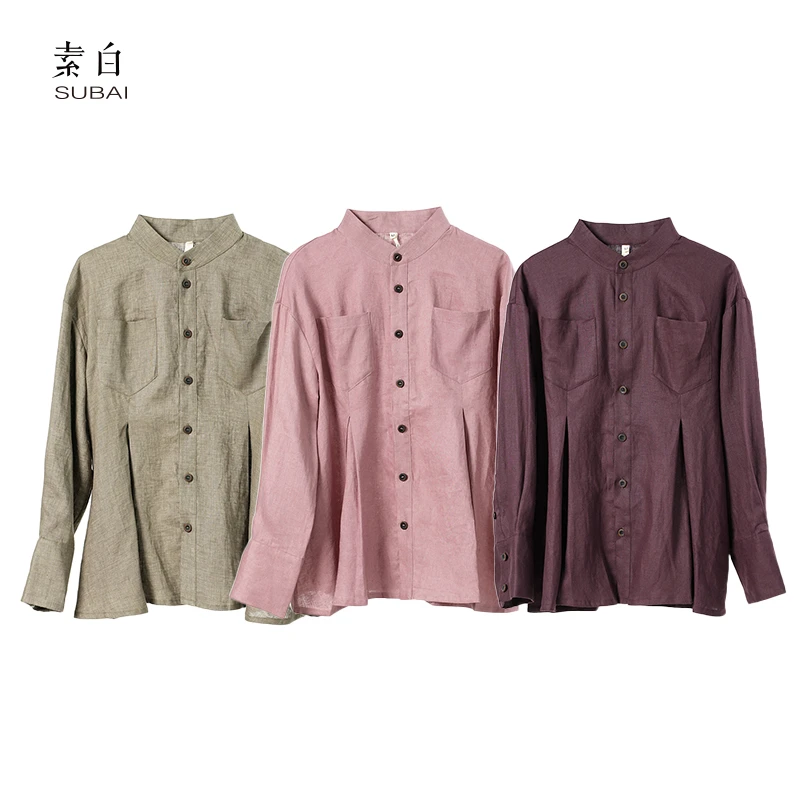 素白【雾栖】设计感91437时尚老钱亚麻开衫衬衫