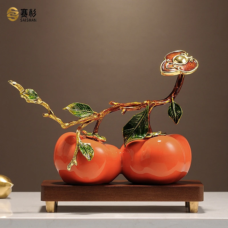 新中式柿柿如意柿子摆件客厅酒柜装饰高档大气办公室乔迁新居礼品