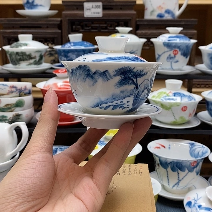 手绘山居图130cc釉下彩微瑕福利款