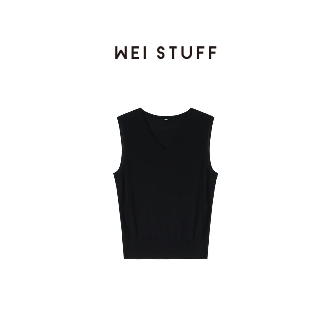 WEI STUFF 春季纯羊毛极简北欧V领黑色百搭叠穿针织背心 7841.