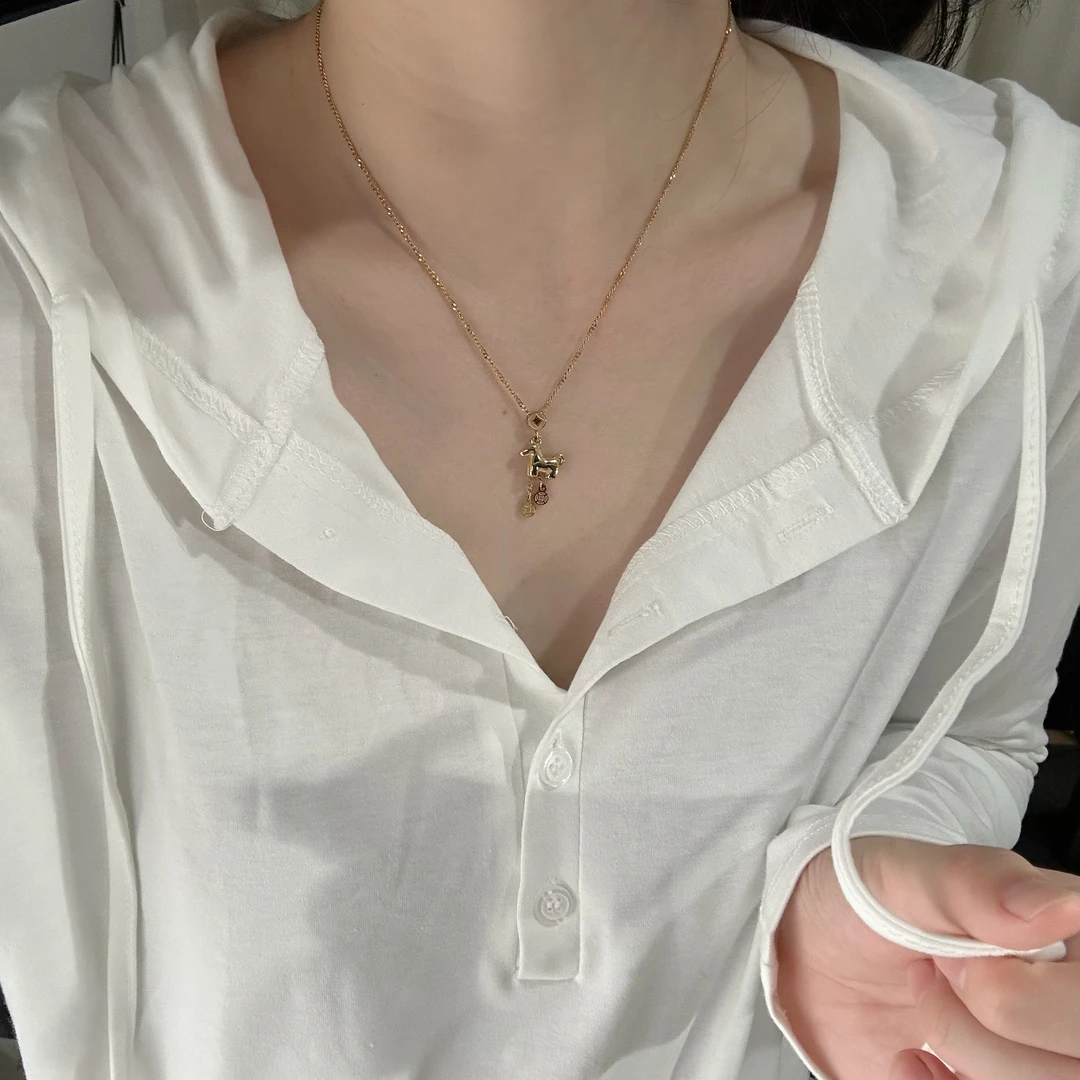 钛钢项链 8784小马流苏双坠木马新款精致温柔风仙女轻奢不掉色