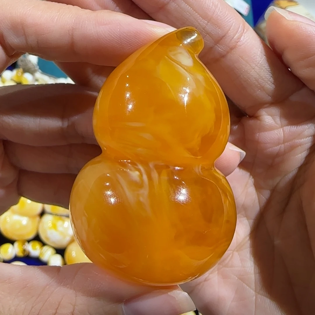 琥珀未镶嵌裸石浓橘红溶洞拉丝葫芦
