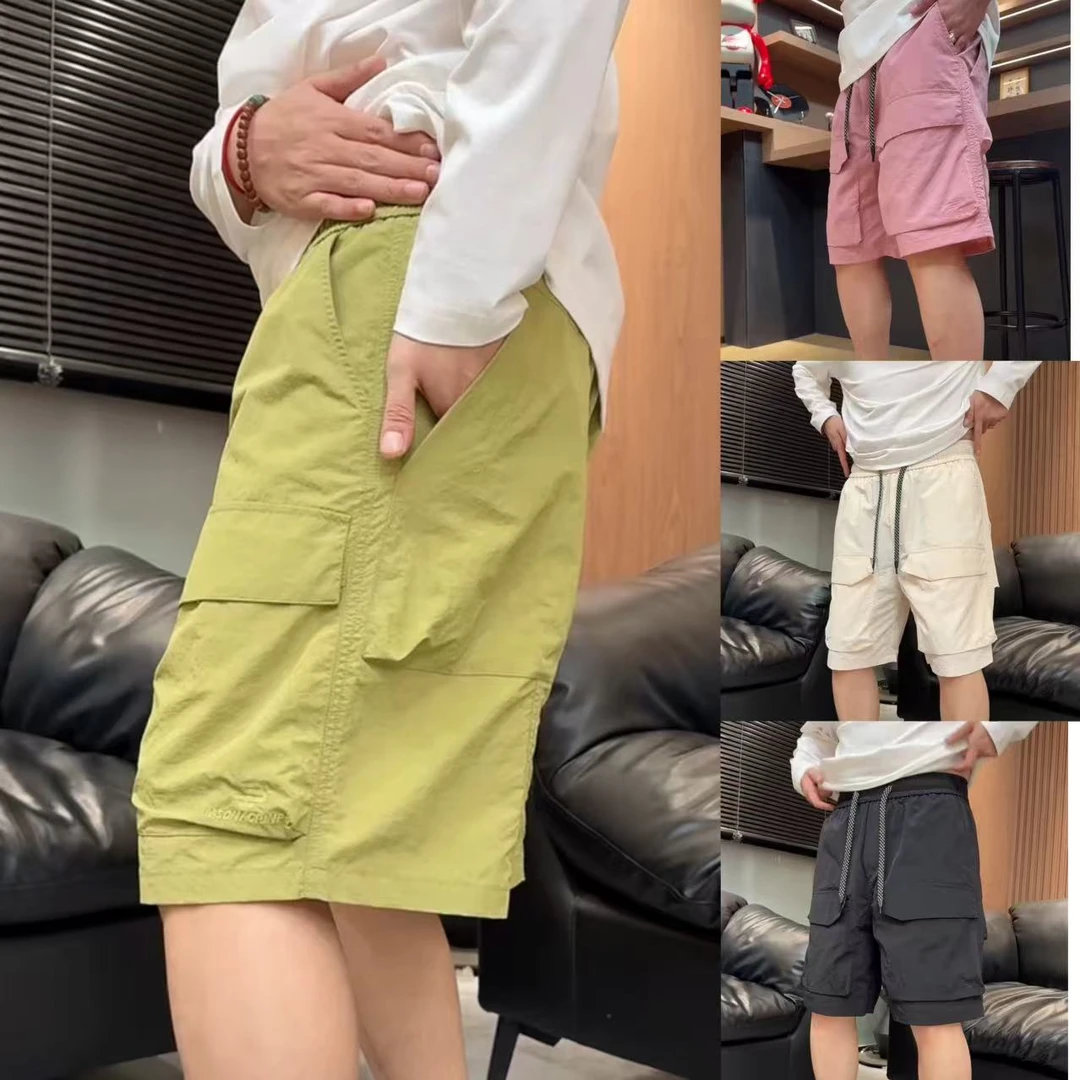 夏季美式薄款透气工装大口袋短裤男时尚潮流拼接痞帅休闲五分裤