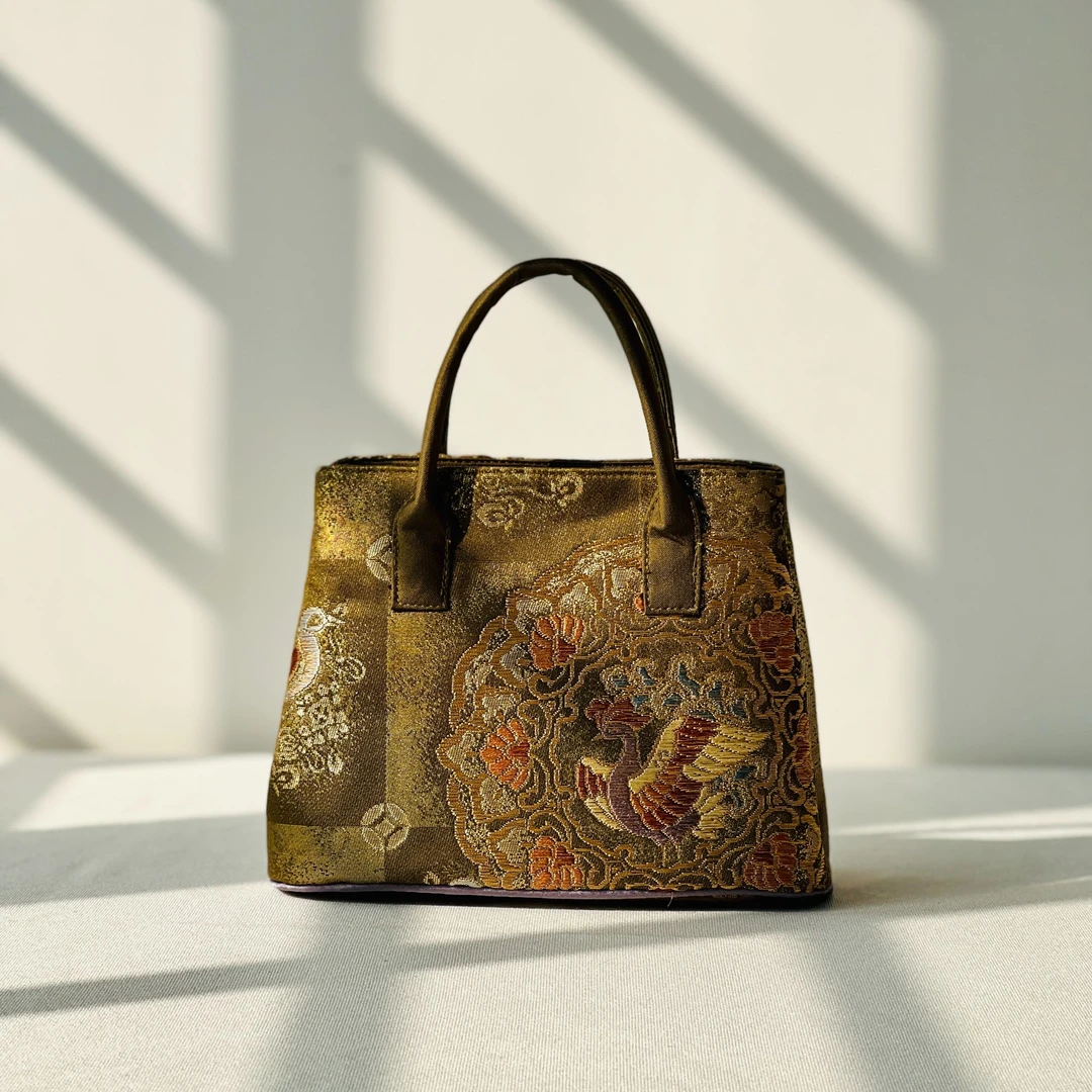 西阵织 包包 花园包包  百搭包包  手提包 时尚包包  咖色