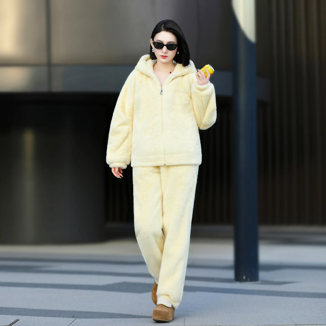 冬季新款鎏金环保/草睡衣套装男女同款加厚保暖家居服套装/可外穿