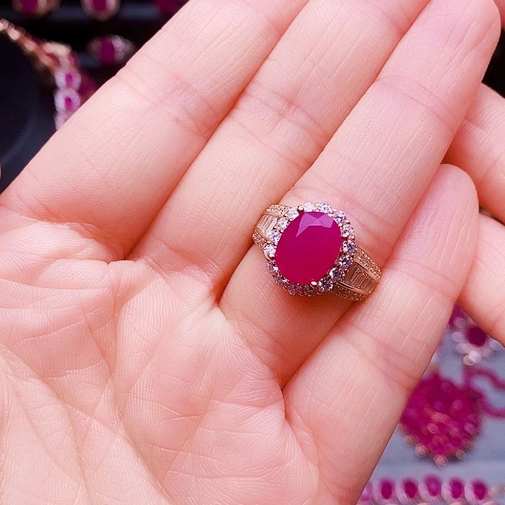 戒指银S925镶嵌红宝石