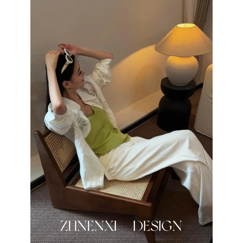 针西【夏日弯刀裤】高个子夏季百搭直筒条纹设计感冰凉裤K80220