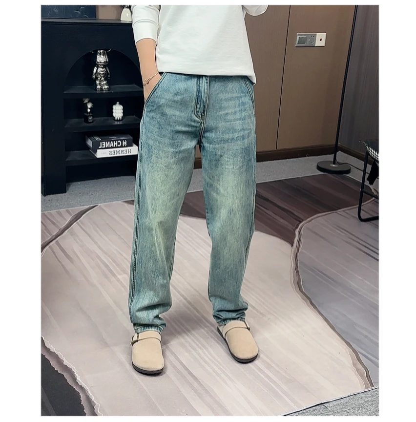 秋冬季新款美式男士复古水洗软牛仔裤潮牌宽松直筒休闲百搭长裤子
