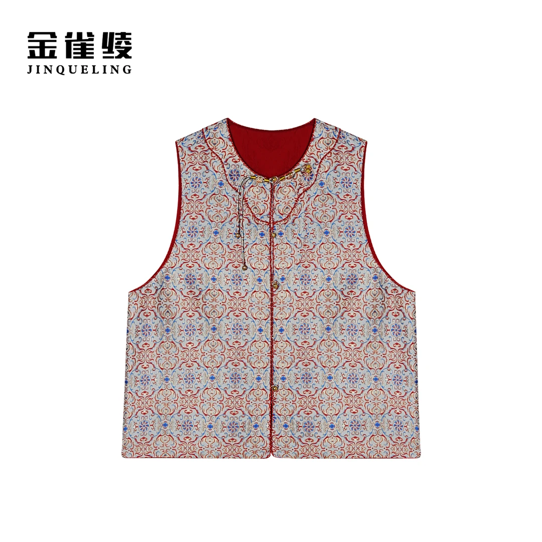 金雀绫【四合如意】100桑蚕丝国潮新中式刺绣马夹SZA1T040