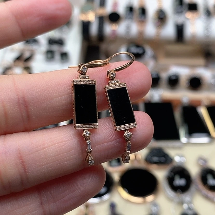 【闪购商品】翡翠耳饰18K金镶嵌墨翠