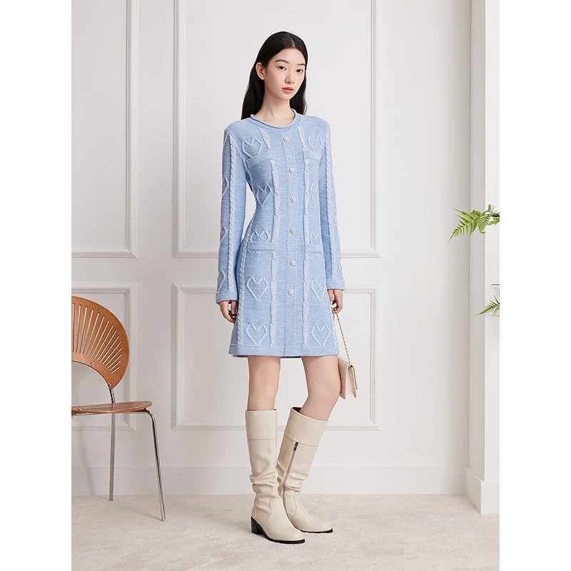 Goodland美地女装2025年新款小香风立体针织修身连衣裙LC35506347