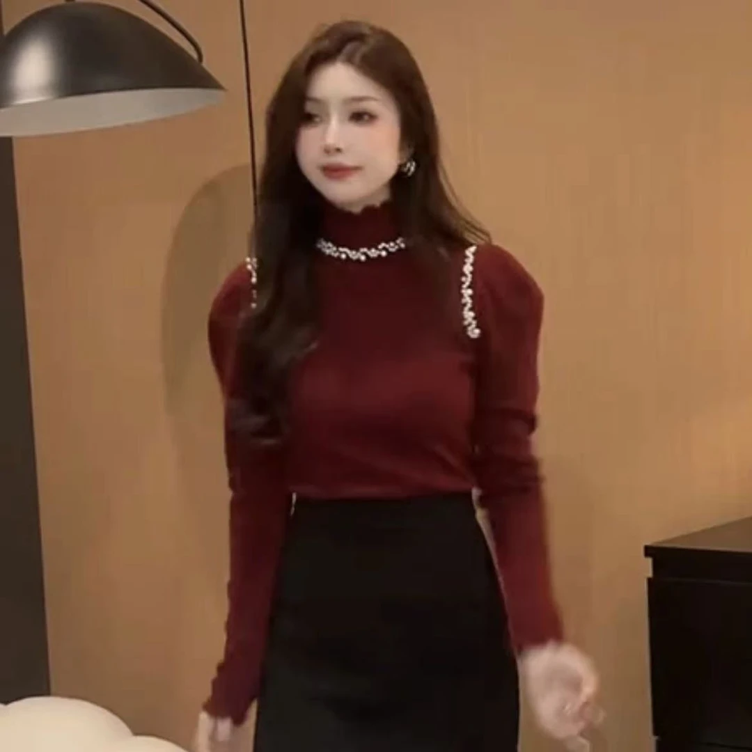 轻奢钉珠针织衫打底衫上衣女秋冬季超漂亮爆款修身毛衣