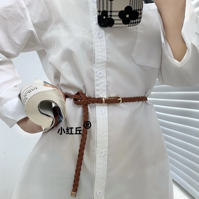 腰带女装饰连衣裙衬衫夏季新款编织细腰封复古百搭无孔免打孔皮带