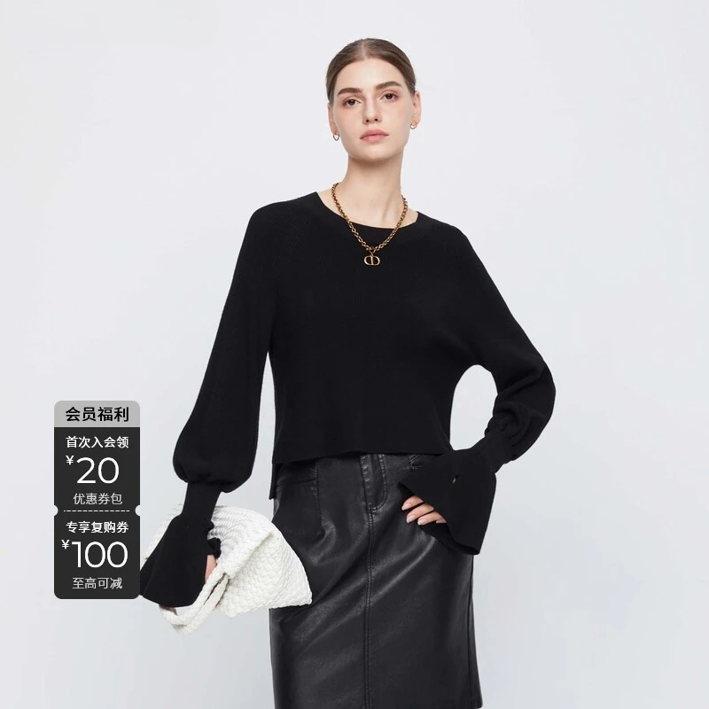 S·DEER圣迪奥罗纹圆领不规则时尚百搭宽松秋冬针织衫S243Z3504