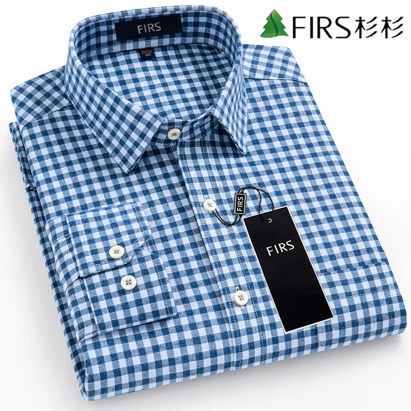 杉杉2025新款男士长袖衬衫100%纯棉磨毛轻奢格子休闲商务职业正装