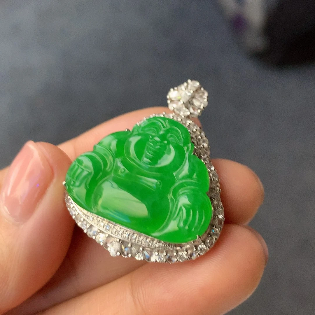 翡翠吊坠(不含链)18K金镶嵌