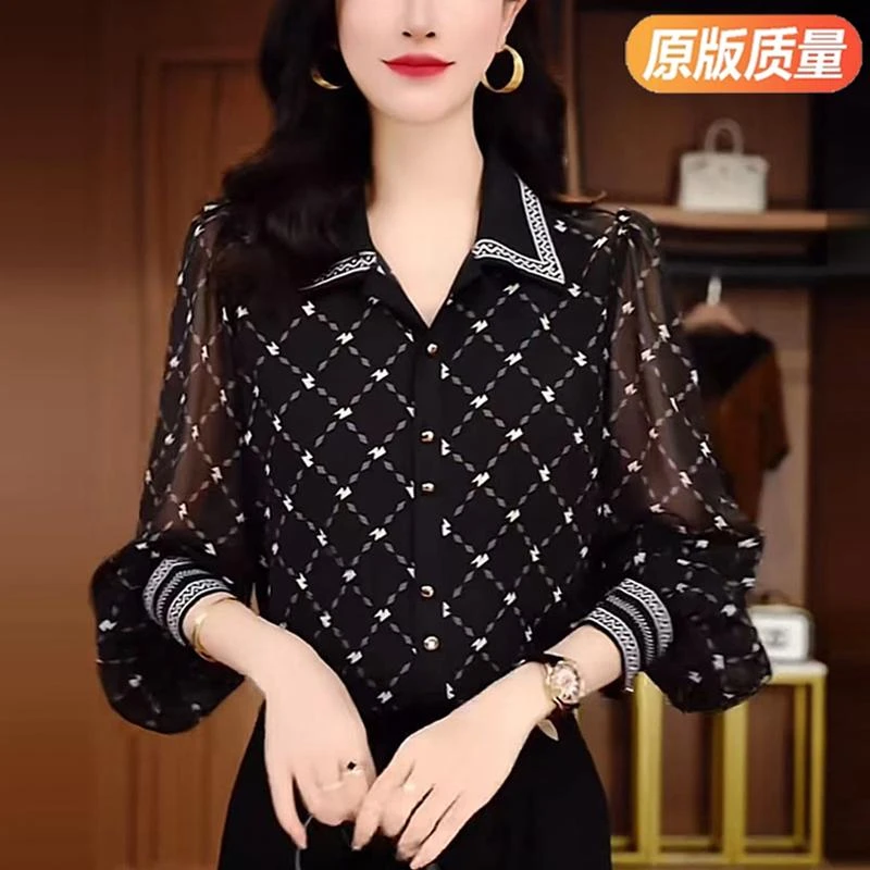 2025夏季新款精美轻奢减龄衬衫上衣雪纺衫打底衫黑色洋气高端W