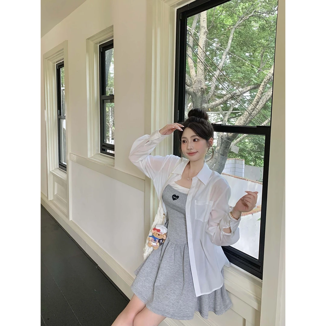 现货【简系夏日】Dottie Ting面包定制白色防晒衬衫气质外搭薄上衣