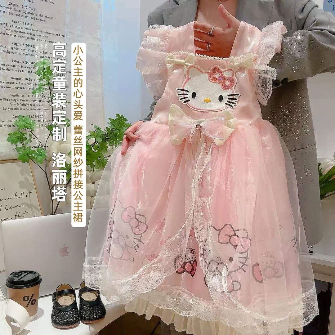 HelloKitty短袖卡通风女公主风连衣裙女童宝宝蓬蓬礼服公主裙夏季