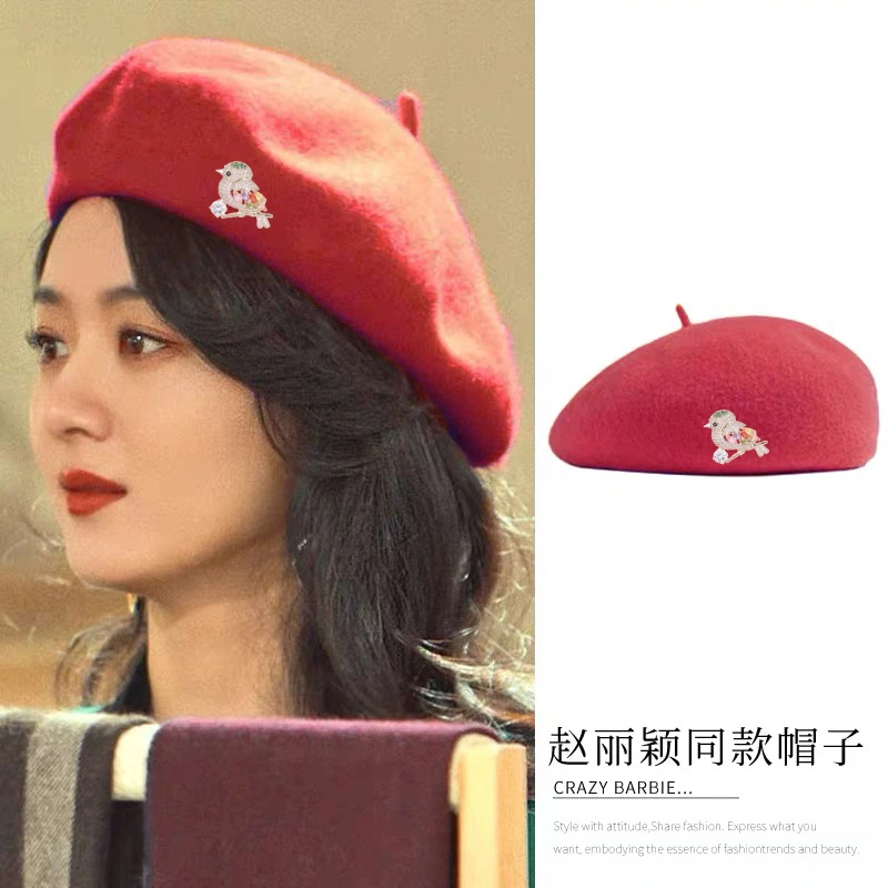 贝雷帽子女秋冬季新款大头围羊毛呢贝蕾帽时