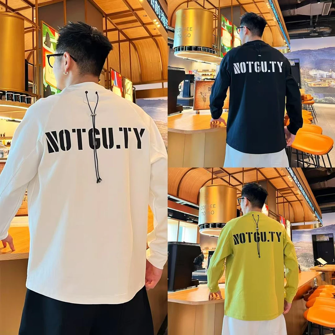 小众百搭时尚宽松字母印花设计感男士简约圆领套头帅气长袖T恤