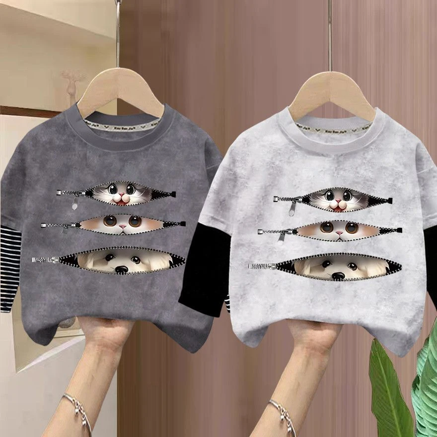 男童长袖扎染春秋装2025新款洋气女童中大童春秋上衣时尚宝宝童装