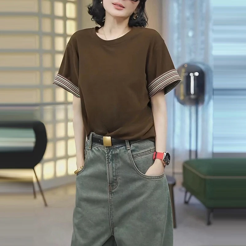 夏季新款洋气衣服女宽松百搭T恤女2025新款宽松百搭设计感上衣潮