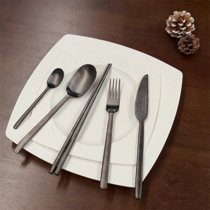【天环餐具】黑色字母设计刀叉勺高颜值不锈钢餐具西餐家用小众
