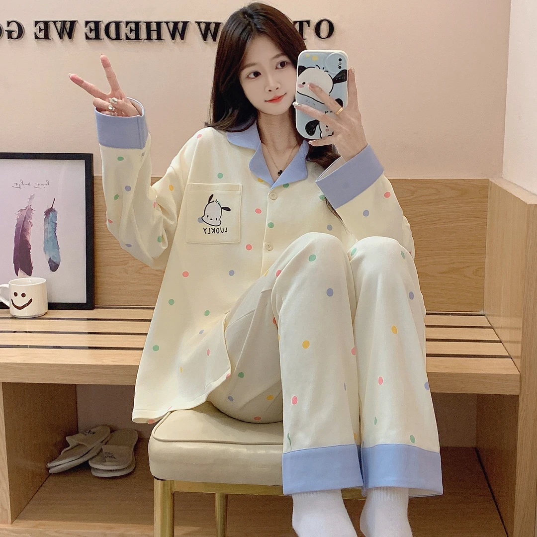 睡衣女款春秋季新款可爱卡通长袖女开衫甜美少女家居服套装可外穿