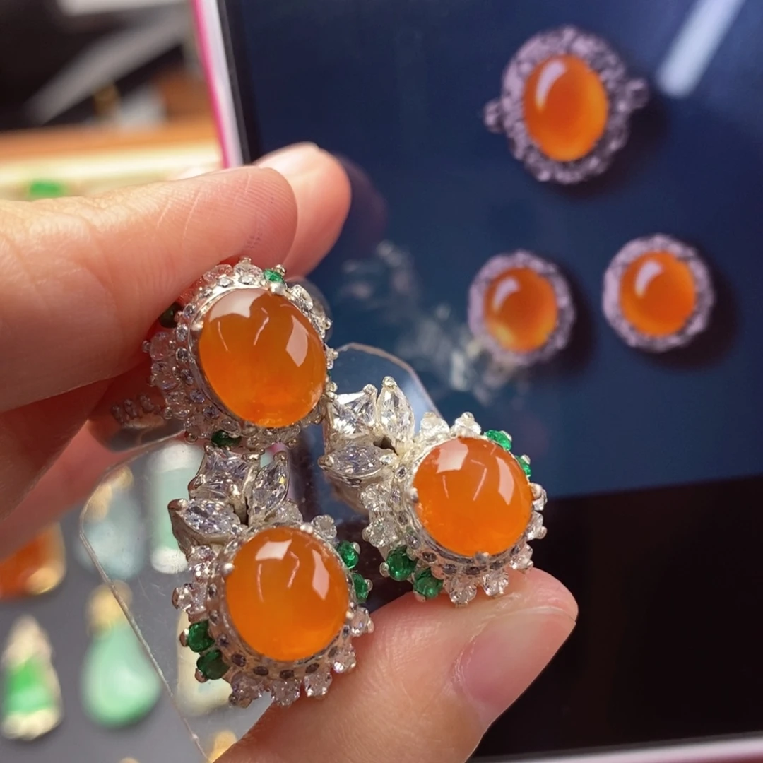 定制翡翠未镶嵌    芬达色蛋面套装