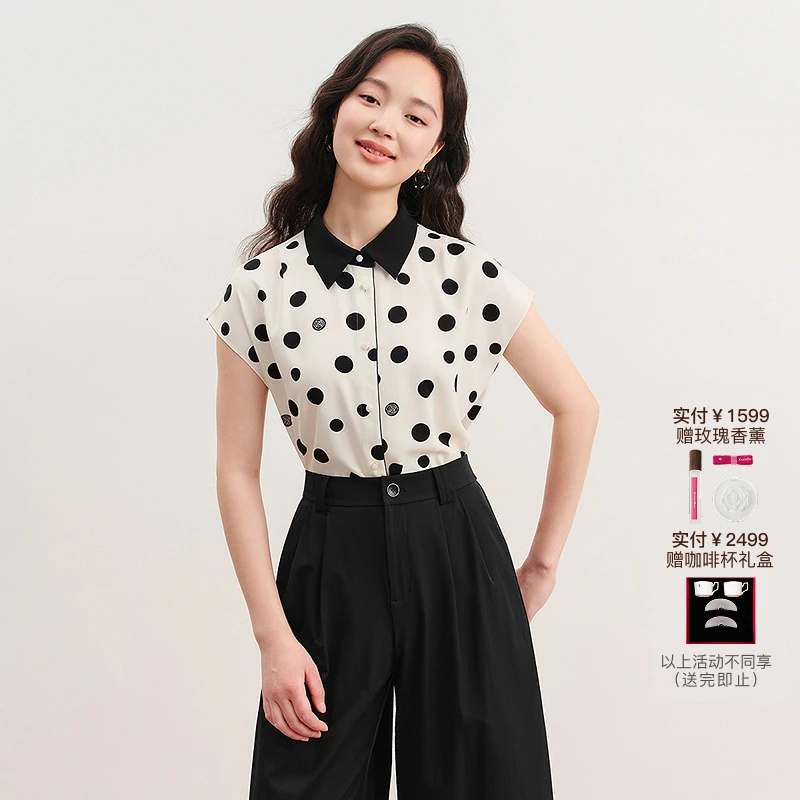 【点韵芳华】25珂莱蒂尔商场同款浪漫波尔卡秋季洋气时尚翻领上衣