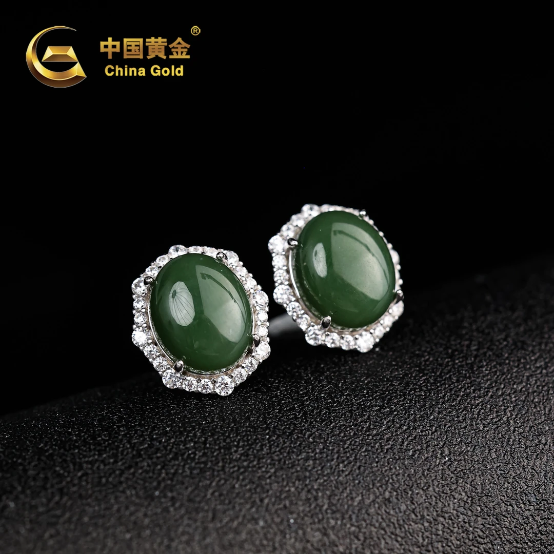 【中国黄金】双裕 | 和田玉*耳饰*S925银镶嵌-R1134-格