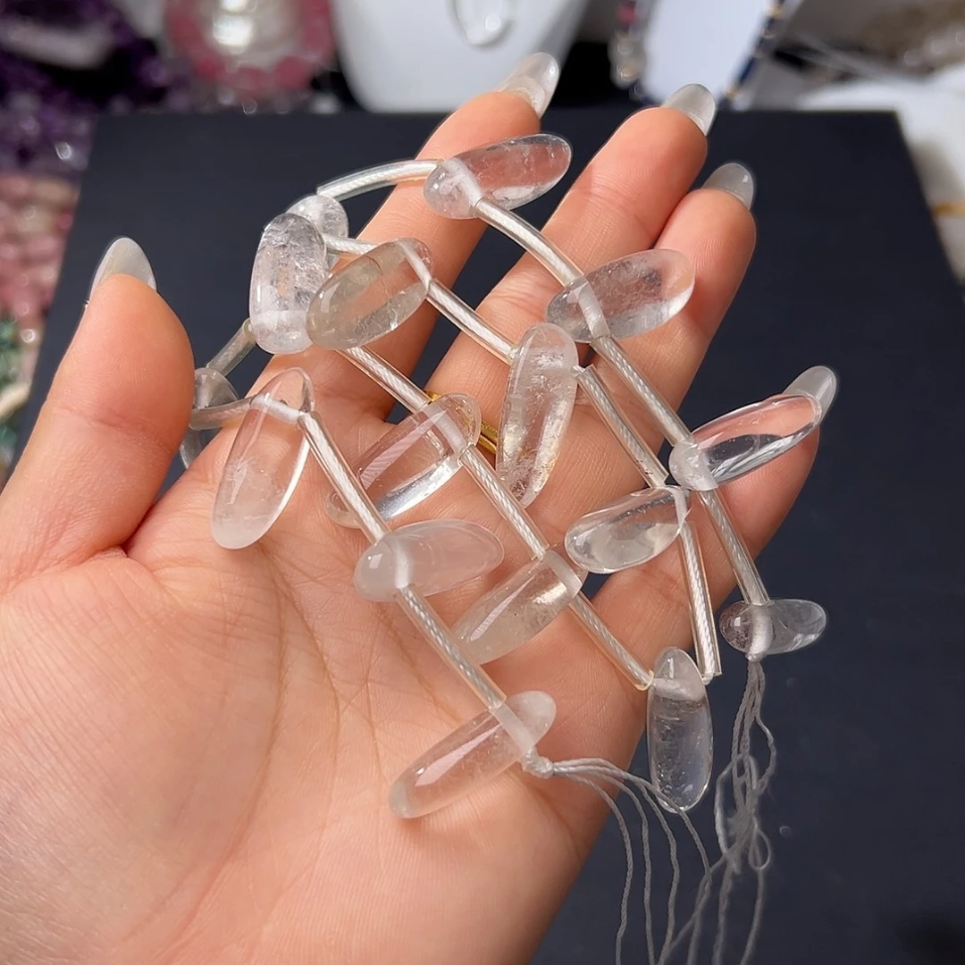 玛瑙/玉髓合金珠宝半成品Y115。白水晶边孔一条