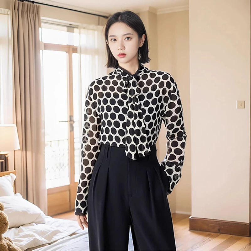 {专柜}商场同款2025年早春新款女装气质百搭立领波点两件套衬衫女