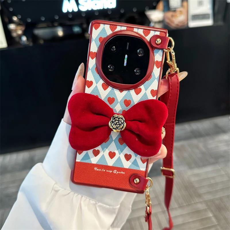 guyo茶花蝴蝶结适用于华为matex7折叠手机壳matex6斜挎绳magicv5