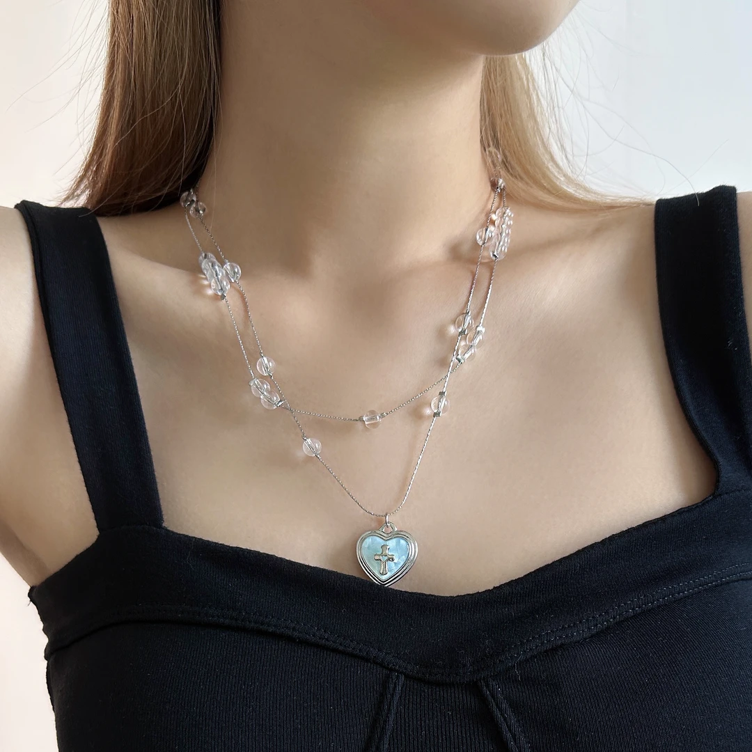 合金亚克力项链 X5725-1简约百搭甜酷可爱精致小众设计感桃心项链