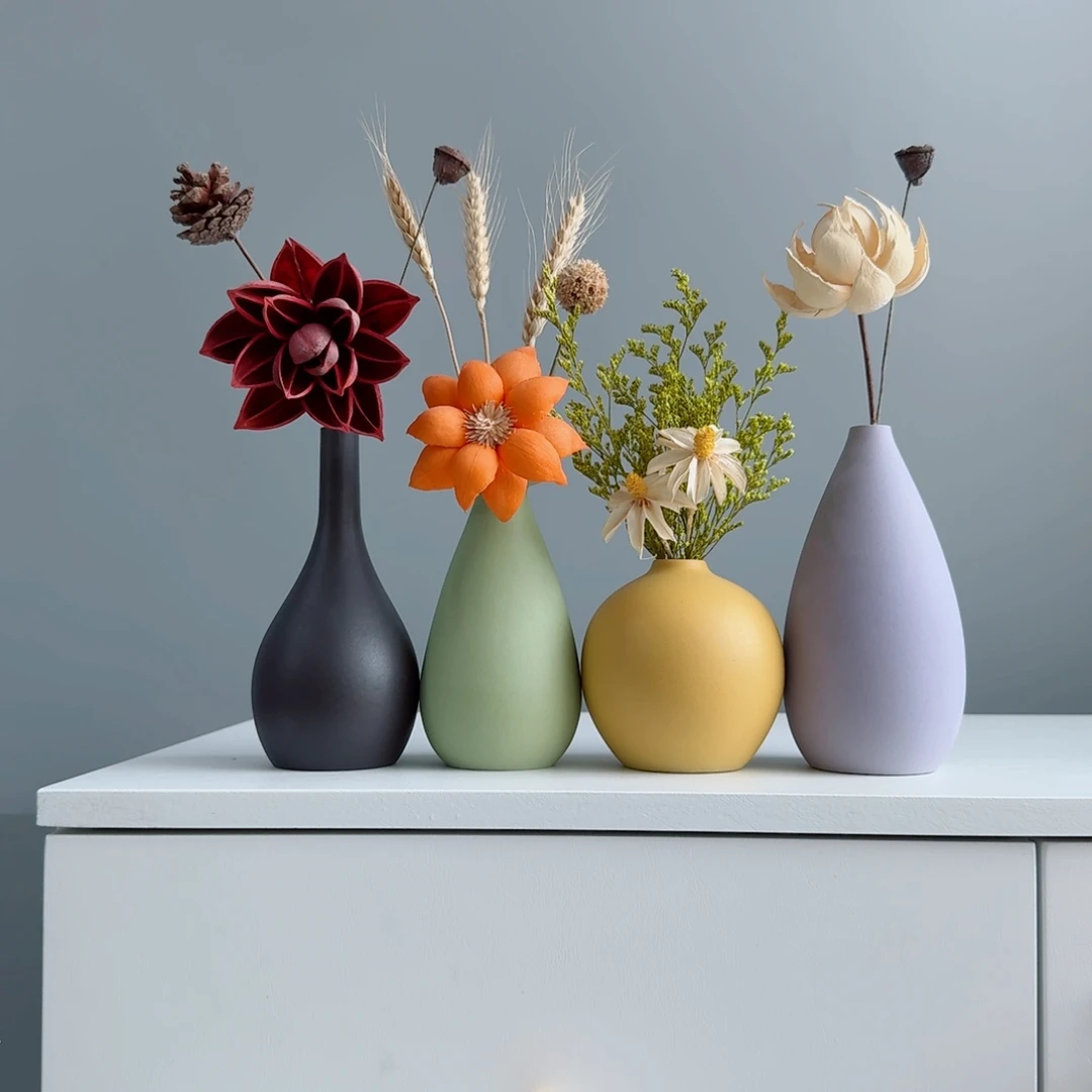 摆件陶瓷小花瓶摆件含花总高约20-30cm