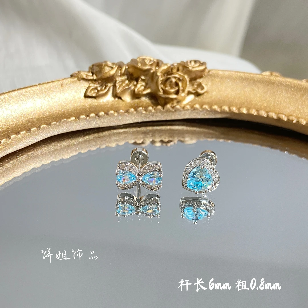 钛钢耳饰 Y185 蓝色蝴蝶结爱心耳骨钉 精致百搭设计感耳钉耳蜗钉