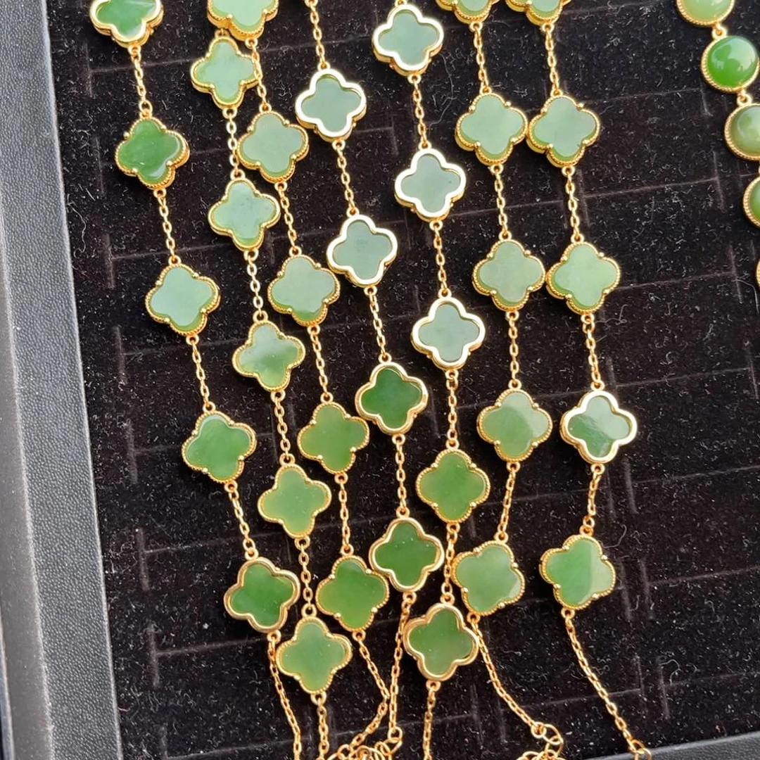 和田玉颈饰银S925镶嵌碧玉四叶草手链多样性发货（拍一发一）