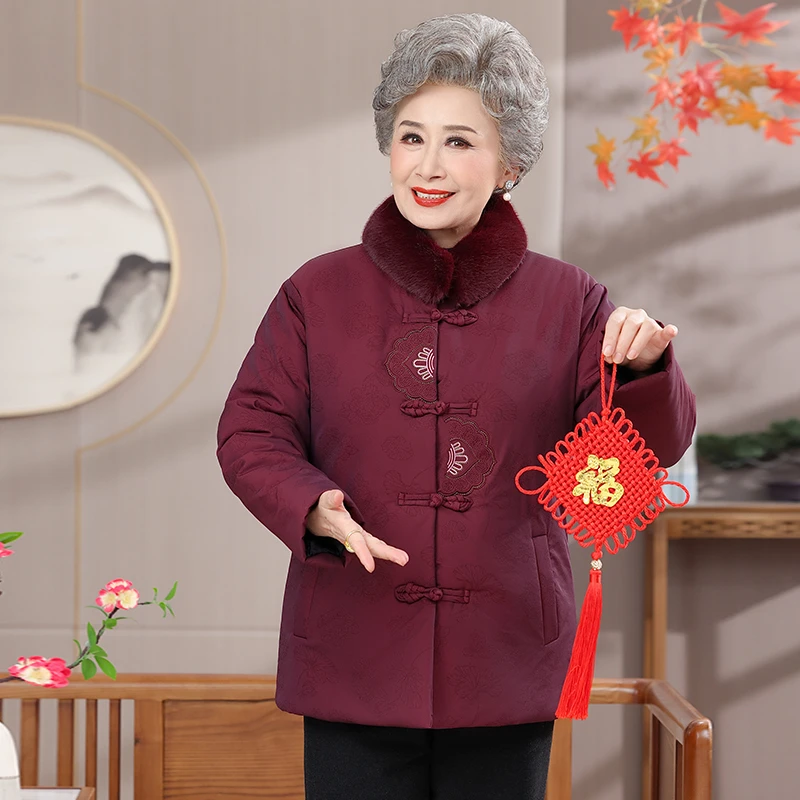 中老年人冬装棉袄女奶奶棉服妈妈新款秋冬加绒外套老人中国风棉衣