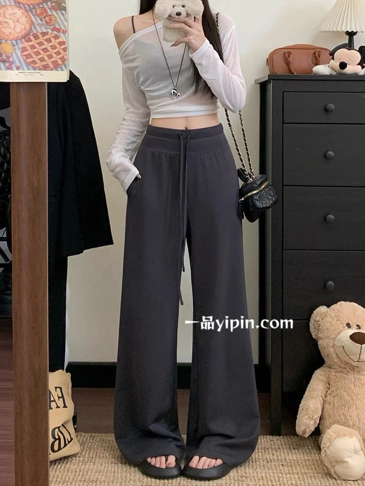 AWY 福（1AWYYC207#）显腿长！舒适面料抽绳阔腿裤 6-8