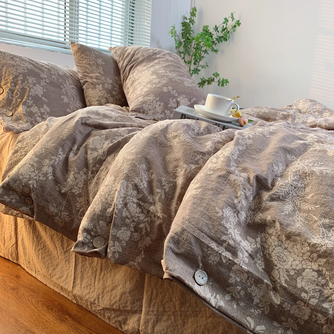 【木槿】超舒服！原单A类加厚磨绒简麻汉麻纽扣款工艺款四件套床品