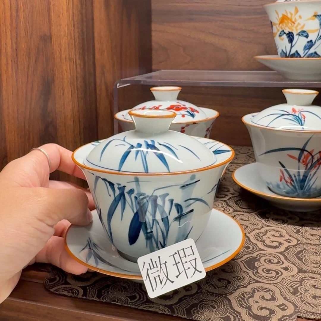 釉下手绘茶具微瑕
