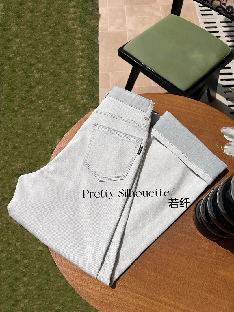 Pretty Silhouette/若纤夏款上新【冰氧灰】窄版直筒裤遮肉显瘦