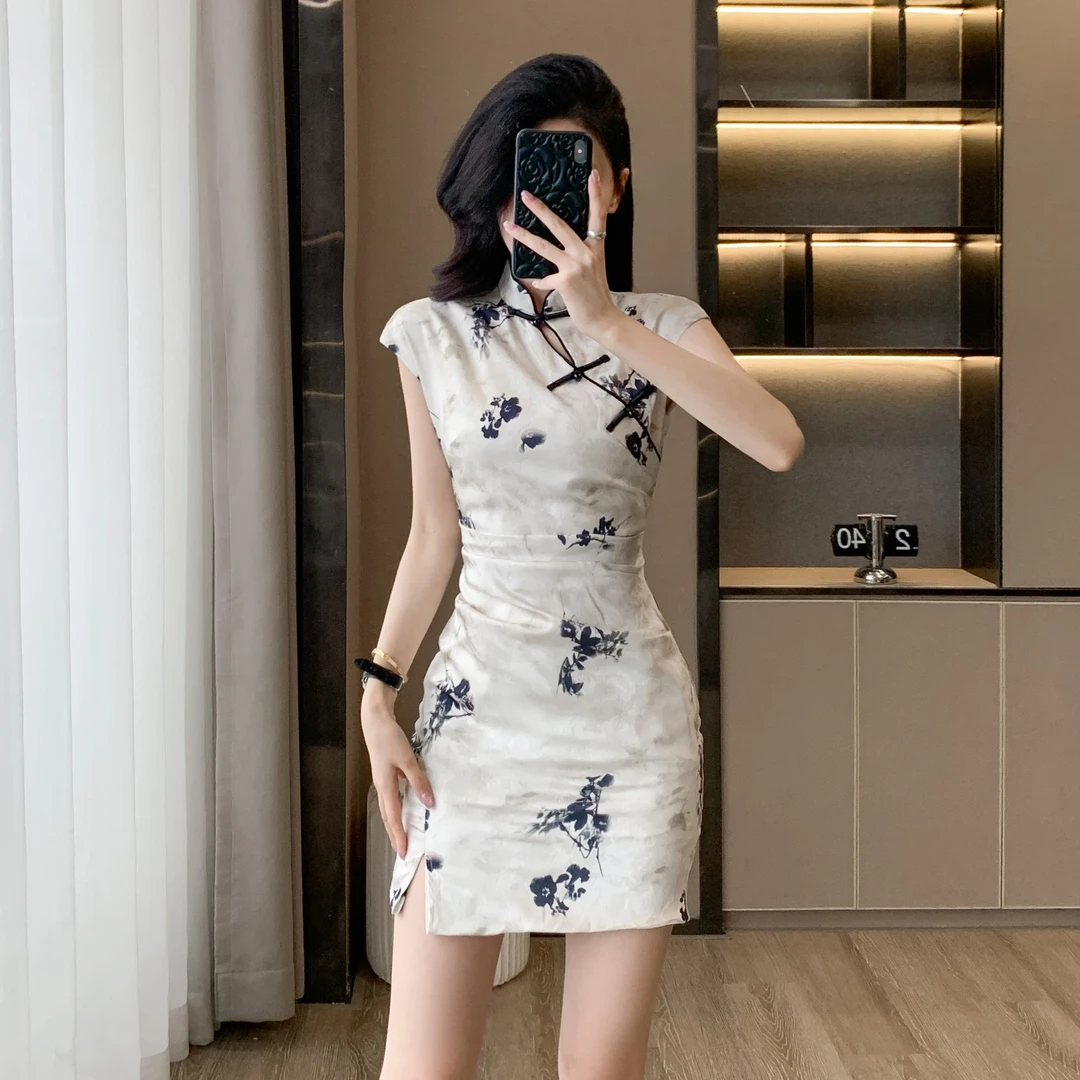 新中式盘扣印花改良旗袍裙女夏季新款高级感中国风复古气质连衣裙