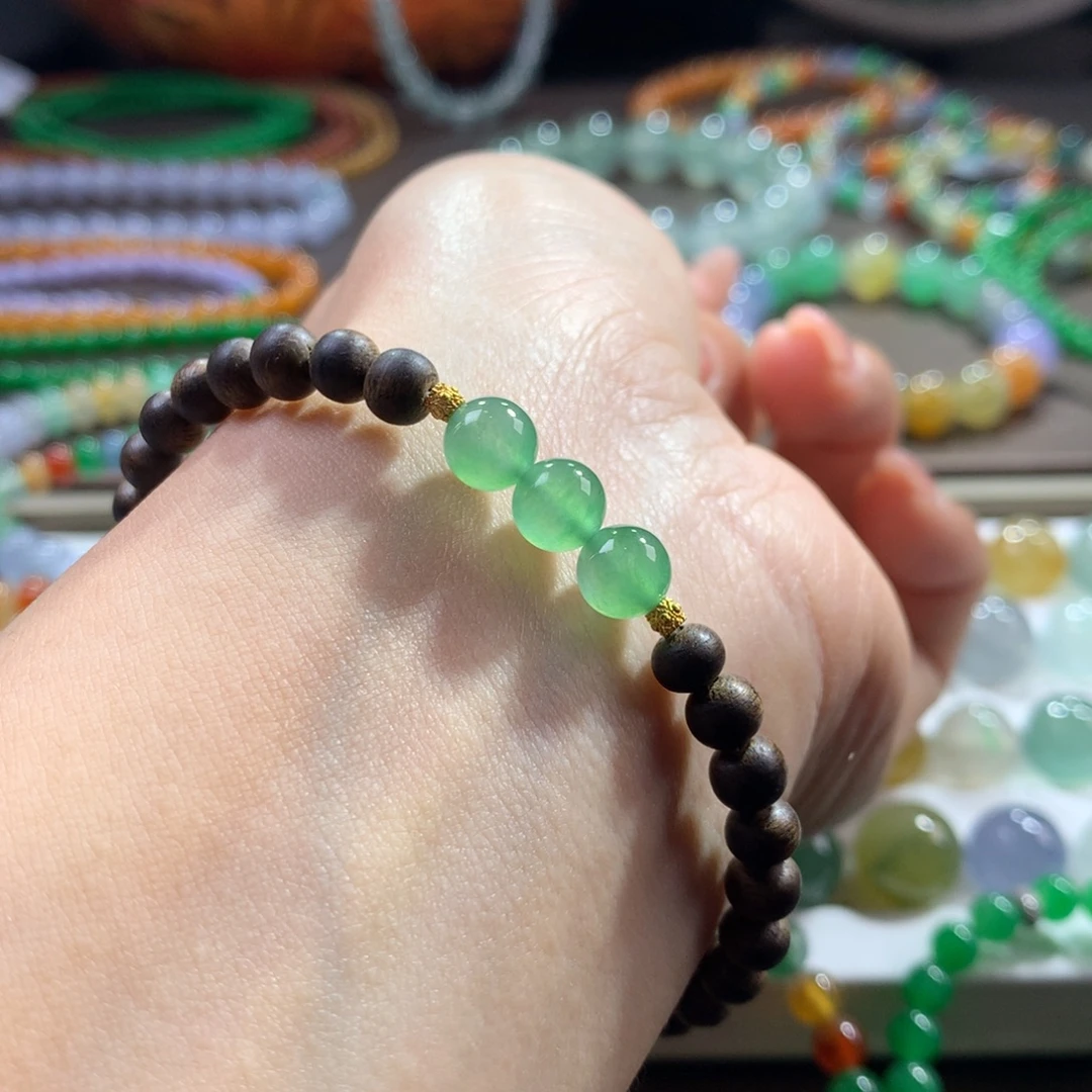 翡翠未镶嵌手链木那冰透葡萄绿卡6.5